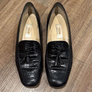 Talbots Black Croc-Patterned Loafers with Tassels